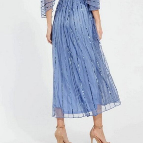 Mac Duggal Periwinkle Blue Beaded Kimono Sleeve A Line Midi Dress - Picture 4 of 6